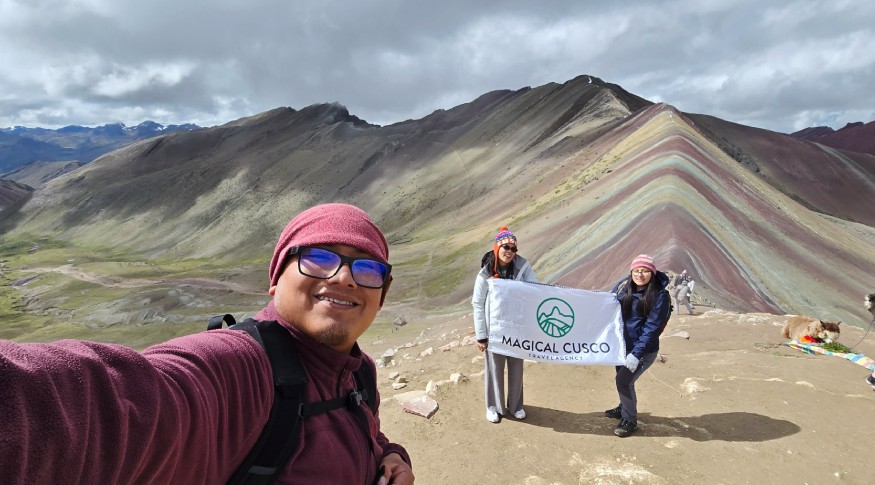 View from Rainbow Mountain summit in Peru