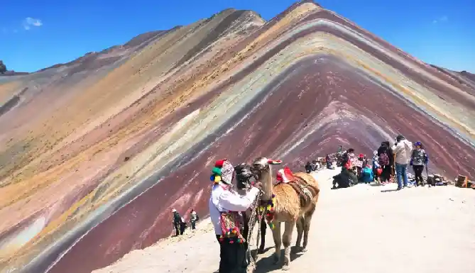 Rainbow Mountain Peru colorful layers in the Andes