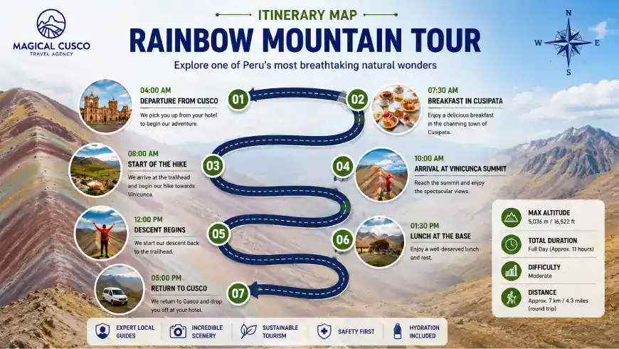 Rainbow Mountain tour route from Cusco to Vinicunca