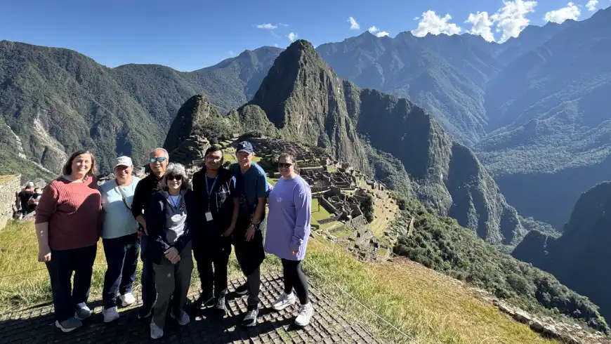 machu picchu seniors visiting citadel panoramic view
