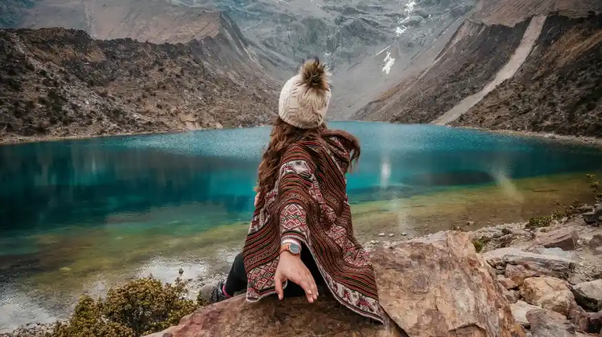 panoramic view Humantay Lake turquoise water